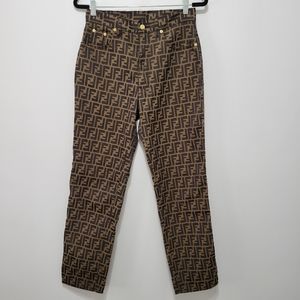Fendi Zucca Pattern Brown Denim Pants